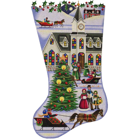 Town Square Christmas Stocking Right Facing - 13M (Rebecca Wood Designs)