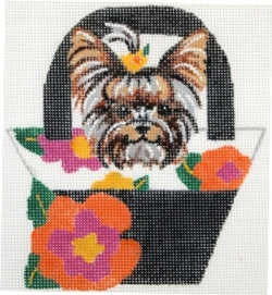 Yorkie in Floral Bag