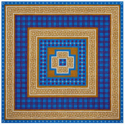 Blue Greek Key and Flowers