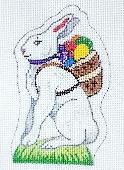 White Bunny and Easter Eggs Basket