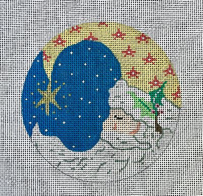 Santa and Holly/Blue Bkgd w/Star
