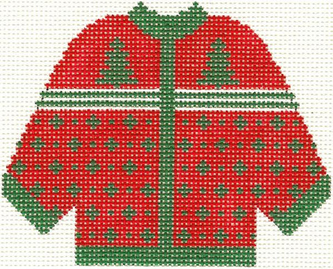 Red w/Green Trees Cardigan (Silver Needle)