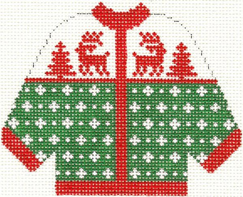 Green w/Red Reindeer Cardigan (Silver Needle)