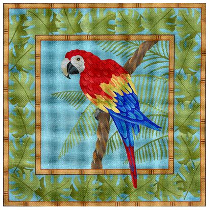 Red Macaw in Palm Leaves