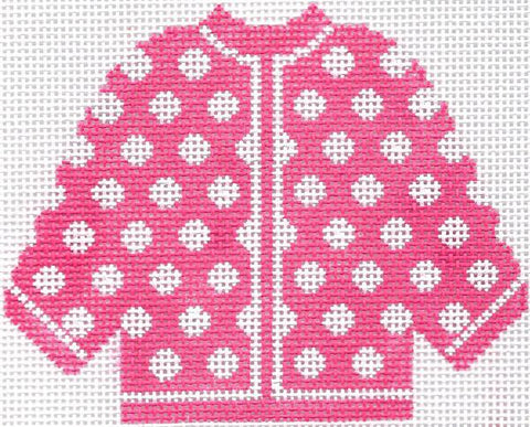 Hot Pink w/White Polka Dots Cardigan (Silver Needle)