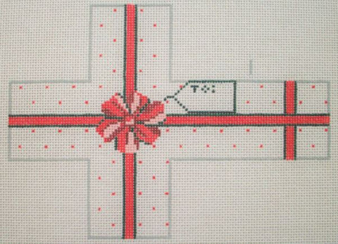 Package Ornament - White w/Red and Green Bow