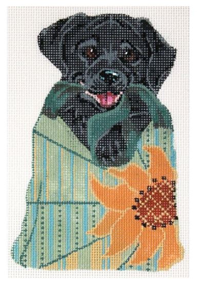 Black Labrador In Sunflower Bag