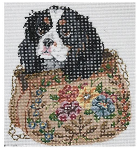 King Charles Spaniel in Floral Purse