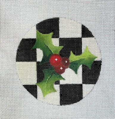 Holly Checked Round Ornament