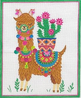 Llama w/Cactus Plant Pompoms and Tassels