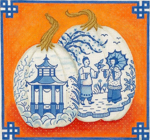 Chinoiserie Porcelain Pumpkins w/Chinese Border