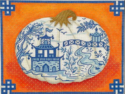 Chinoiserie Porcelain Pumpkin w/Chinese Border