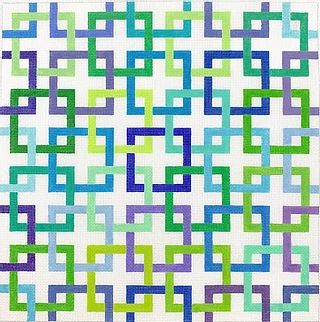 Interlocking Squares - Blues/Greens on White