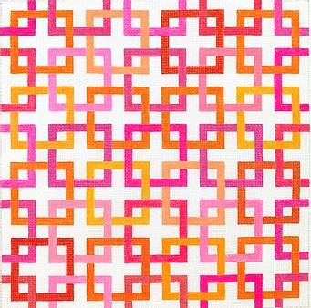 Interlocking Squares - Pinks/Oranges on White