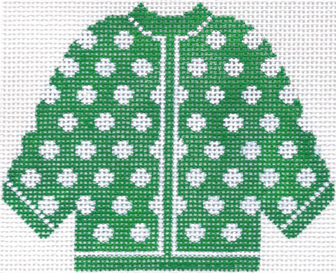 Green w/White Polka Dots Cardigan (Silver Needle)