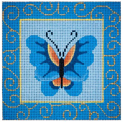 Blue Butterfly and Swirls