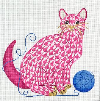 Fishnet Cat w/ Ball of Yarn