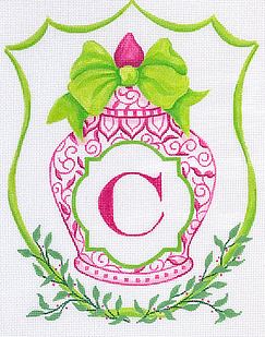 Chinese Vase w/Bow - Pinks/Greens