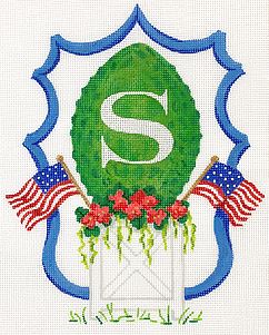 Planter/Topiary/Geraniums/American Flags