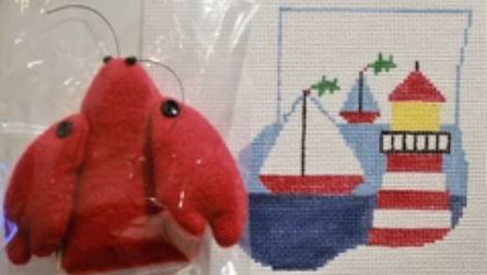 Red/White Lighthouse w/Lobster Mini Sock