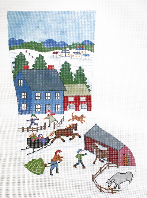 Winter Scene Christmas Stocking (Colonial Needle)