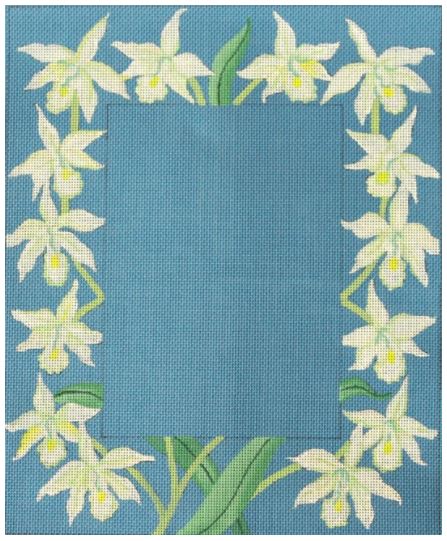White Orchids on China Blue Frame