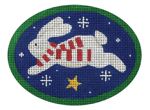 Jumping Bunny Star Ornament on Blue