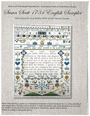 Susan Scott 1734 English Sampler