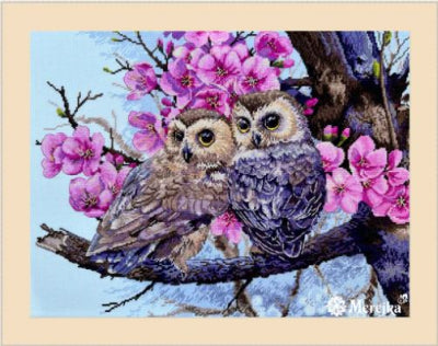 Two Owls in Spring Blossom