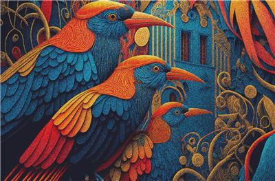 Group of Colourful Birds Sitting on Top of a Building