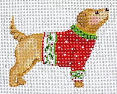 Yellow Dog in Sweater Ornament