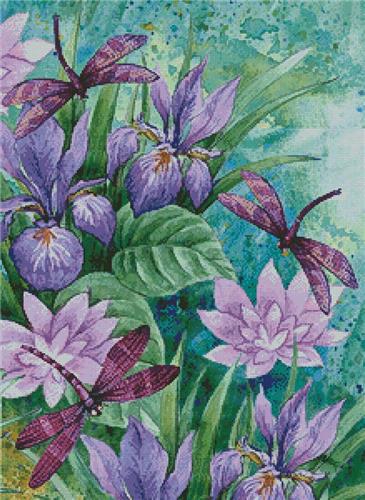 Irises and Dragonflies