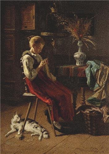 Girl Knitting, A