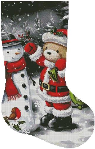 Teddy Santa with Snowman Stocking/Right (Artecy)