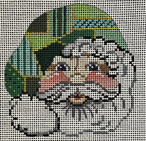 Santa Face w/Green Patchwork Hat - 13M  (Patti Mann)