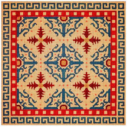 Peach/Red/Turquois Scrollwork