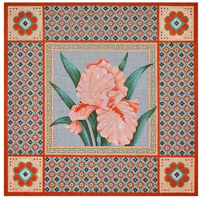 Peach Iris on Sage Green w/Borders