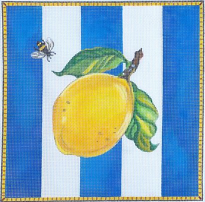 Lemon and Bee on Blue Stripes