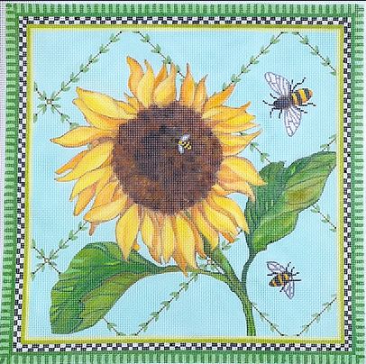 Sunflower and Bees on Vine Lattice