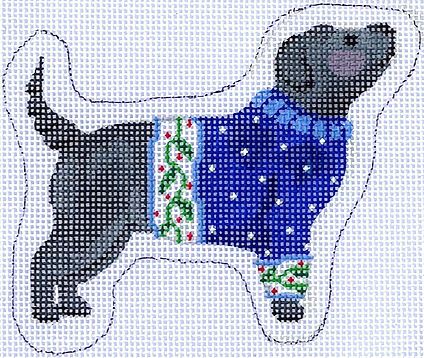 Black Dog in Blue Sweater