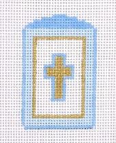 Mini Cross Bookmark Blue w/Ribbon