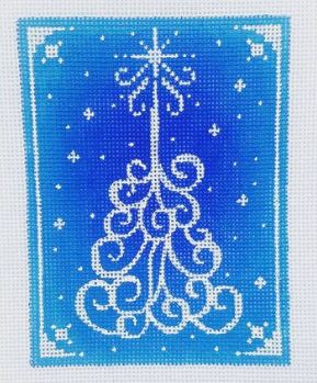 White Swirl Tree on Blue