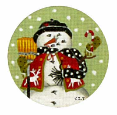 Black Hat Snowman w/Candy Cane Ornament