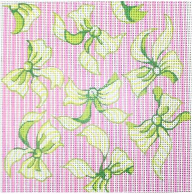 Green Bows w/Pink Stripes