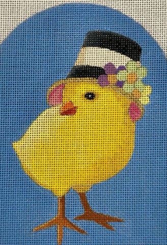 Easter Chick w/Stripe Hat and Flowers