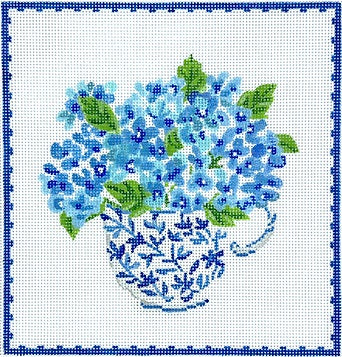 Single Blue and White Teacup w/Hydrangeas