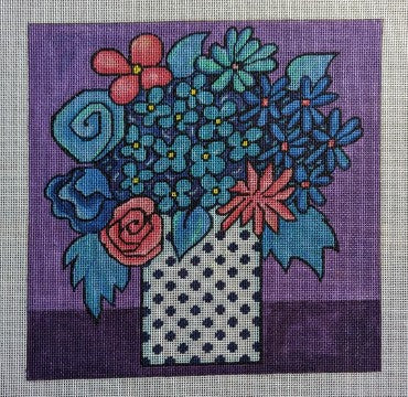 Floral in Blues and Pinks on Lavender