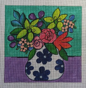 Bright Floral w/Bluegreen Background