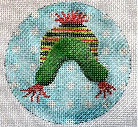 Green w/Red Stripe White Snow Cap