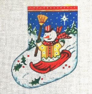 Snowman w/Broom Riding Sleigh